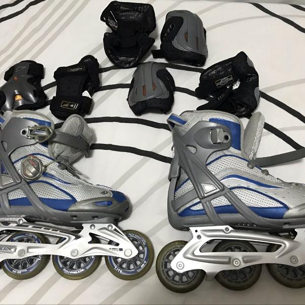 patins inline rollerblade feminino+kit proteção