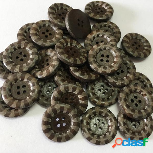 100 pcs rodada botões de madeira retro 4 furos botões de