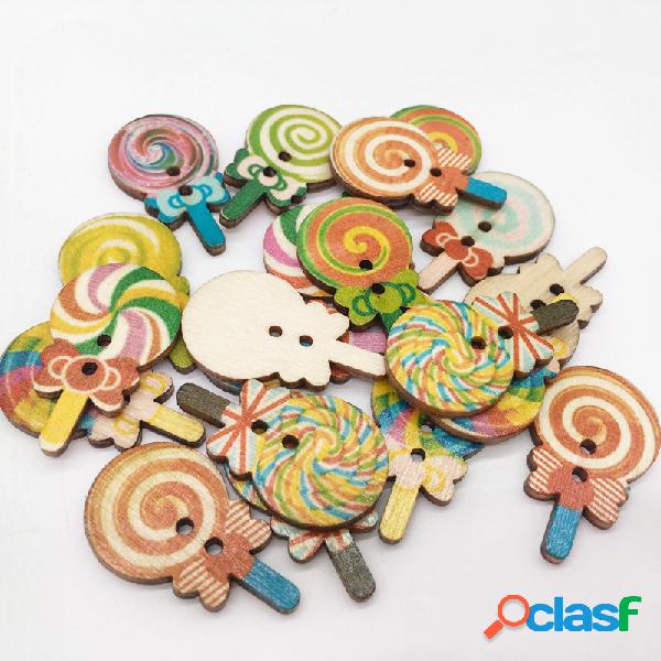 100pcs botões de madeira de costura pirulito botões de