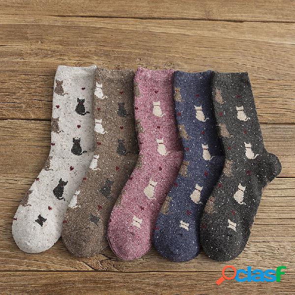 10PCS Retro Mulheres quentes meias Jacquard Cat Moda Padrão