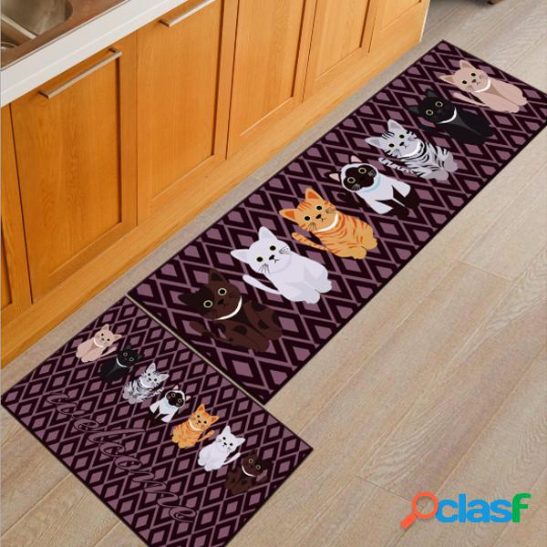 2 Pçs / set Gato Dos Desenhos Animados Cozinha Piso Tapete