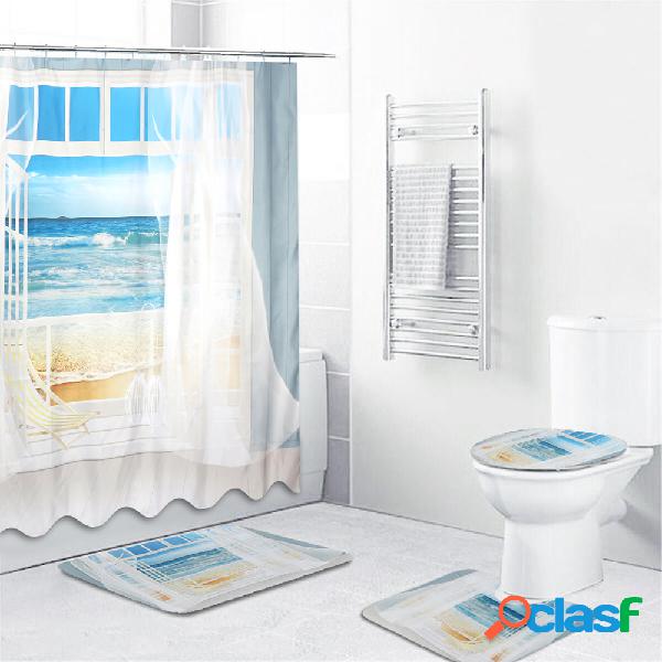 4PCS Banheiro Conjunto de cortina de chuveiro de janela