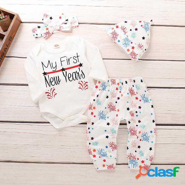 4Pcs Ano Novo Imprimir Baby Romper Clothing Set Para 0-24M