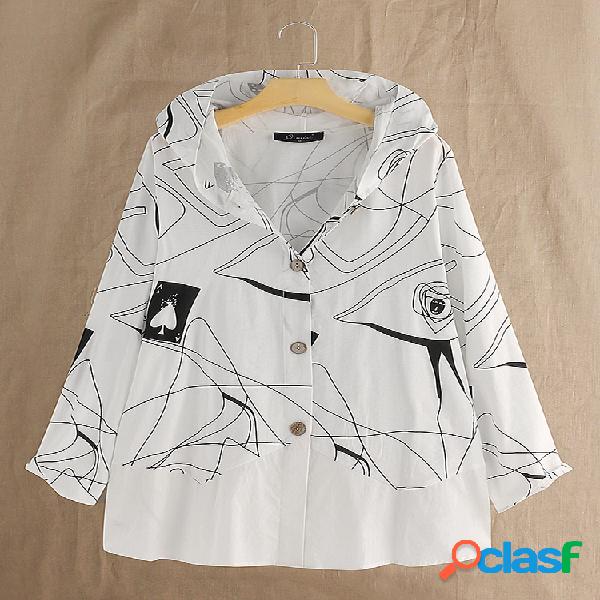 Blusa com capuz de impressão abstrata casual Plus