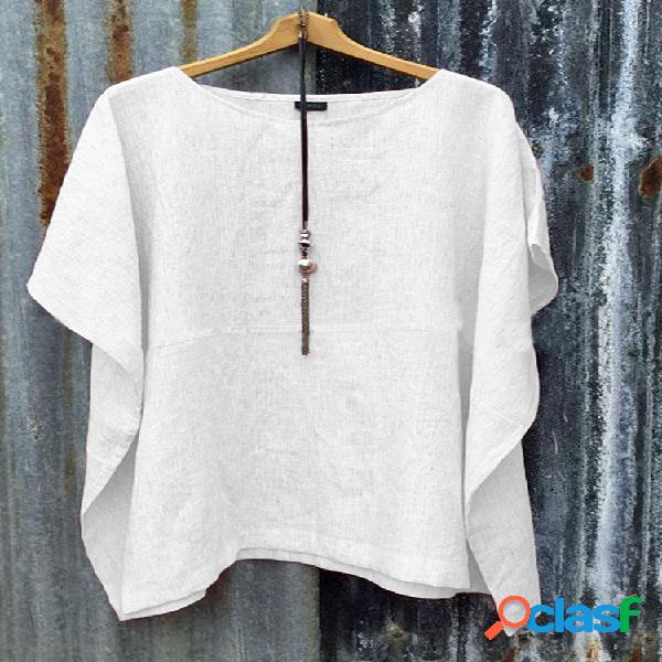 Blusa solta de morcego cor sólida Casual solta