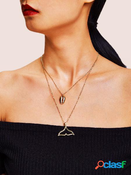 Bohemian Multi-camada Pingente Colar Shell Sereia Cauda De