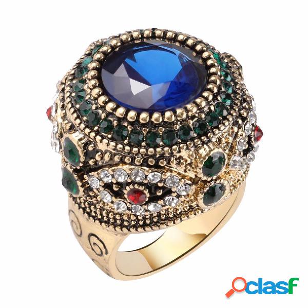 Boêmio Anéis de Dedo Azul Strass Banhado A Ouro Rodada