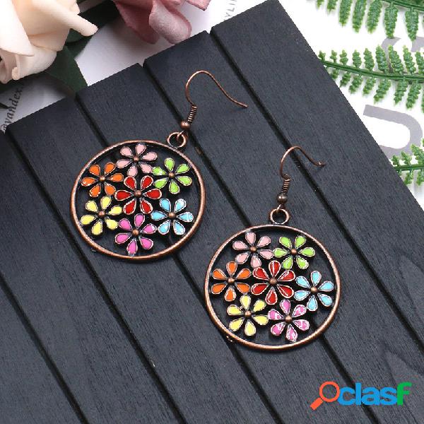 Boêmio Colorful Flor Brincos Long Style Bronze Brincos Para