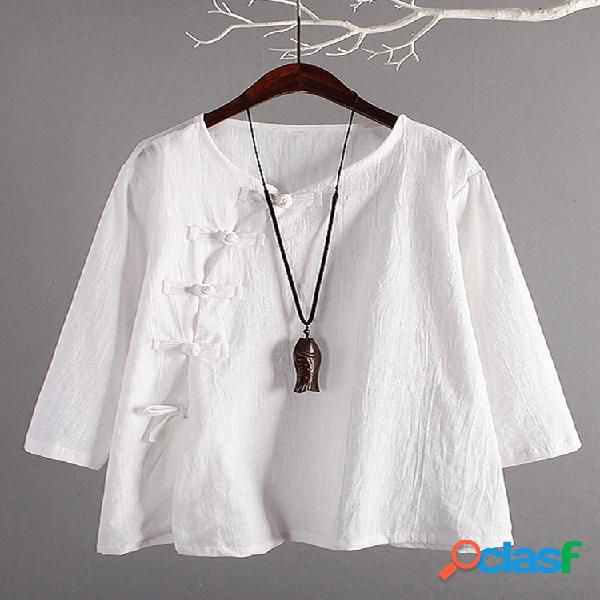 Camisas de cor sólida de fivela de corpo cruzado