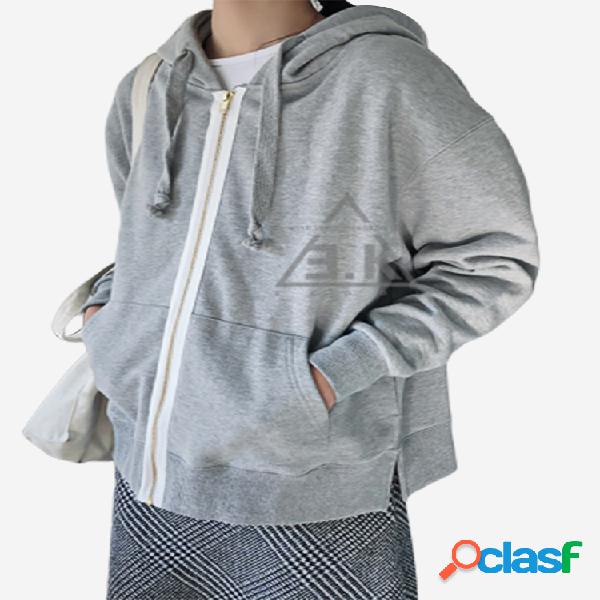 Cardigan de mangas compridas com zíper solta camisola com