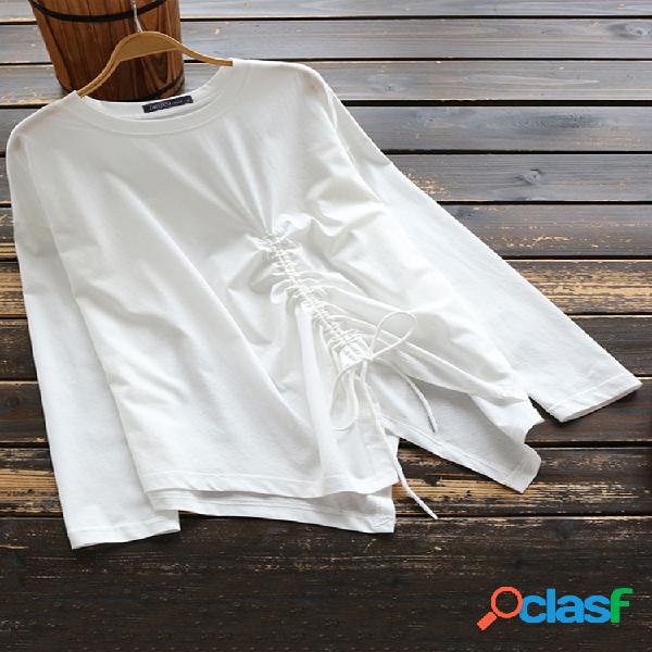 Casual Pure Color Lacing Split Irregular O-neck Manga