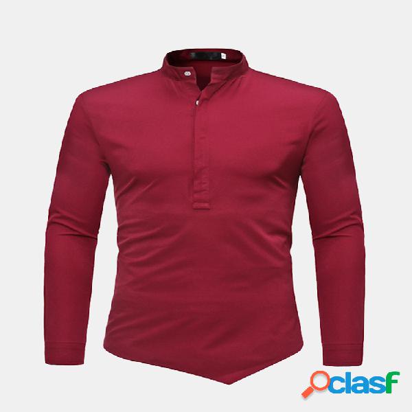 Casual Stand Collar Irregular Hem Solid Color Business