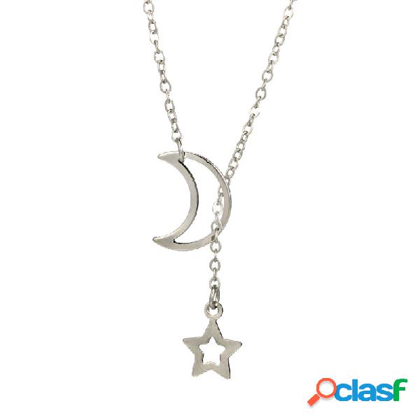 Colar Feminino de Moda Oco de Pingente de Estrela Lua Oca