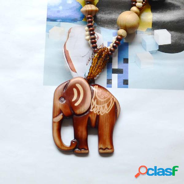 Colar de Pingente de Vintage De Madeira Elefante Rodada