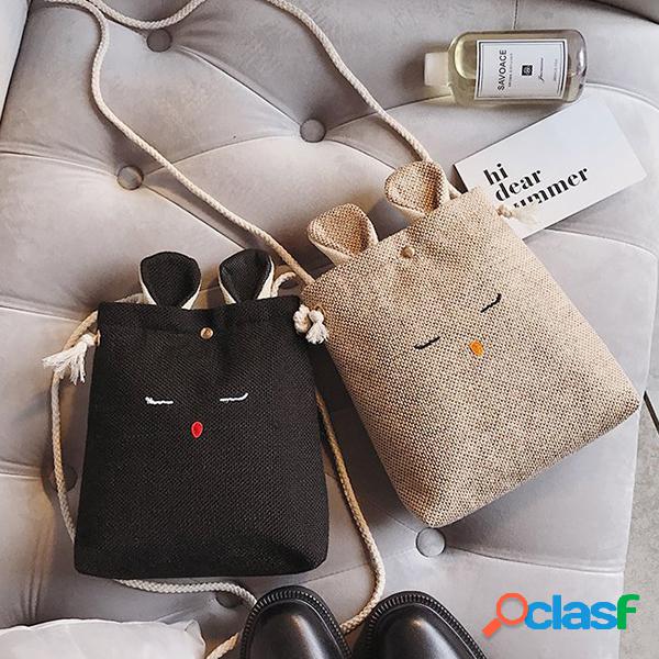 Cute Canvas Bunny Shoulder Bolsa Crossbody Phone Bolsa Para