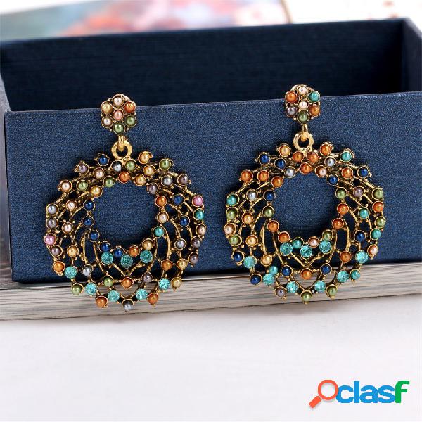 Estilo Retro Colorful Frisado Brincos Africano Grande Rodada