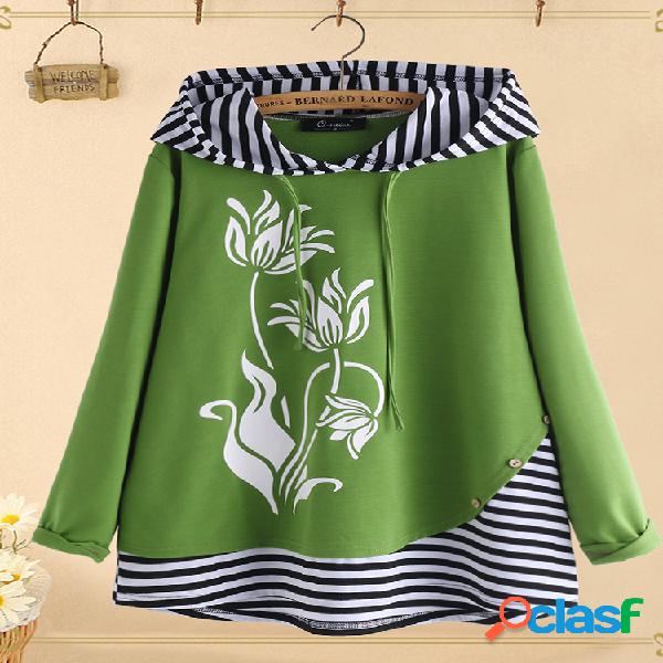 Flor Imprimir Stripe Patchwork Falso Duas Peças Plus
