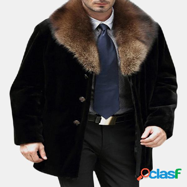 Gola de pele de fax de homens casaco quente de inverno Slim