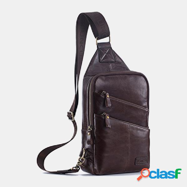 Homens Casual Couro Genuíno Sling Crossbody Bolsa