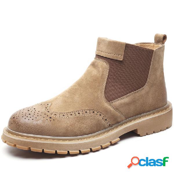 Homens Couro Antiderrapante Painéis Elásticos Brogue Soft