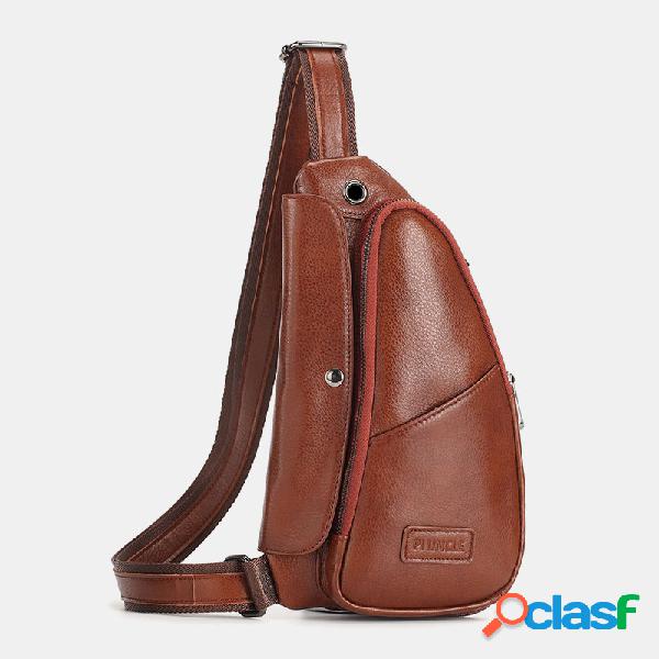 Homens Couro Genuíno Expansível Casual Sling Crossbody