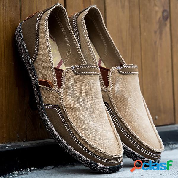 Homens Lavado Lona Splicing Soft Sole Slip On Casual Shoes