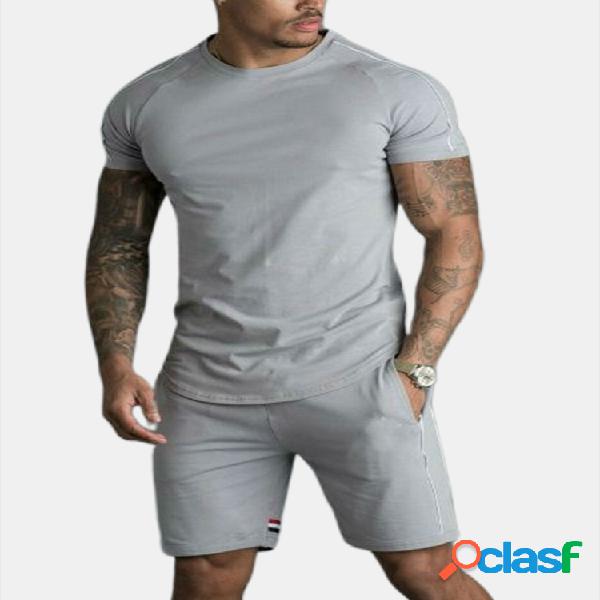 Homens Manga curta Plain Lounge Set Home Two Pieces Sport