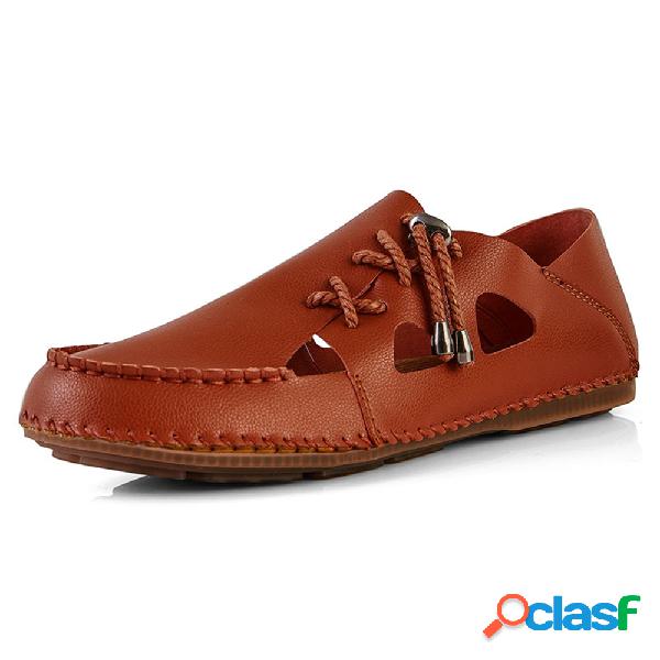 Homens Mão Costura Non Slip Side Laces Escavar Sapatos De