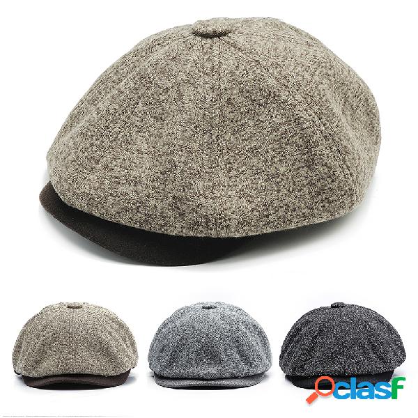 Homens Mulheres Retro Chapéu Octagonal Quente Tweed Boina