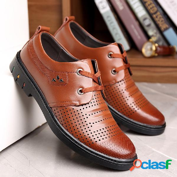 Homens Pure Color Couro Non Slip Hole Respirável Casual