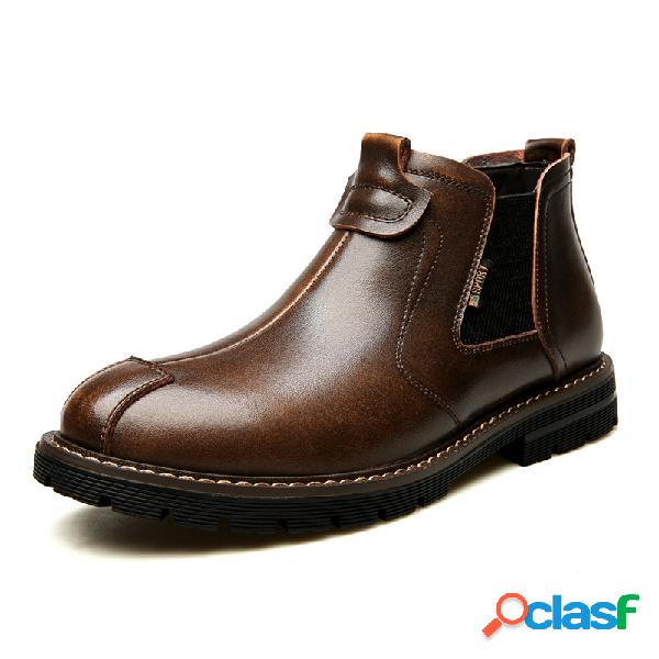 Homens Retro Couro Antiderrapante Painéis Elásticos Botas