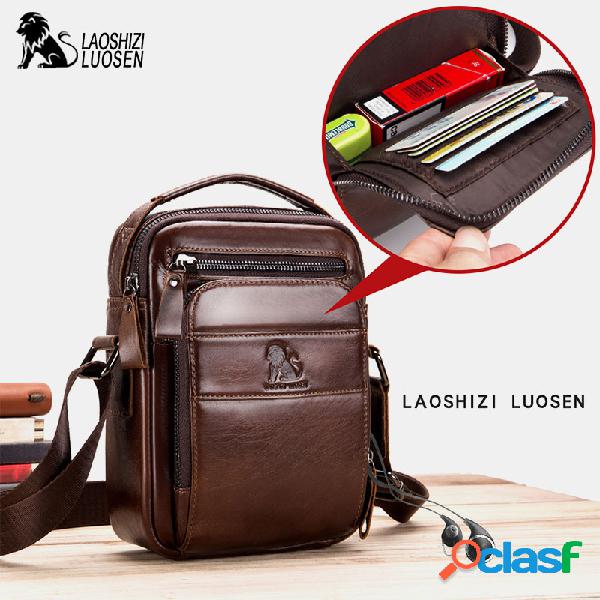 Homens Sólidos Bolsa Couro Genuíno Crossbody Bolsa
