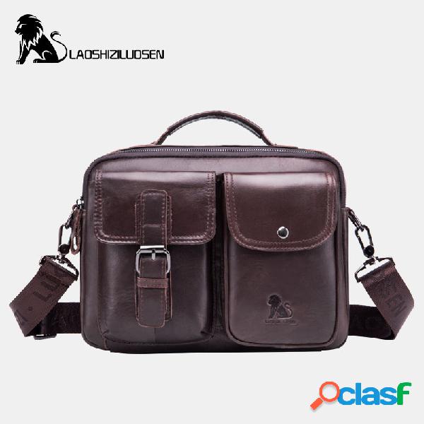 Homens Sólidos Couro Genuíno Crossbody Bolsa