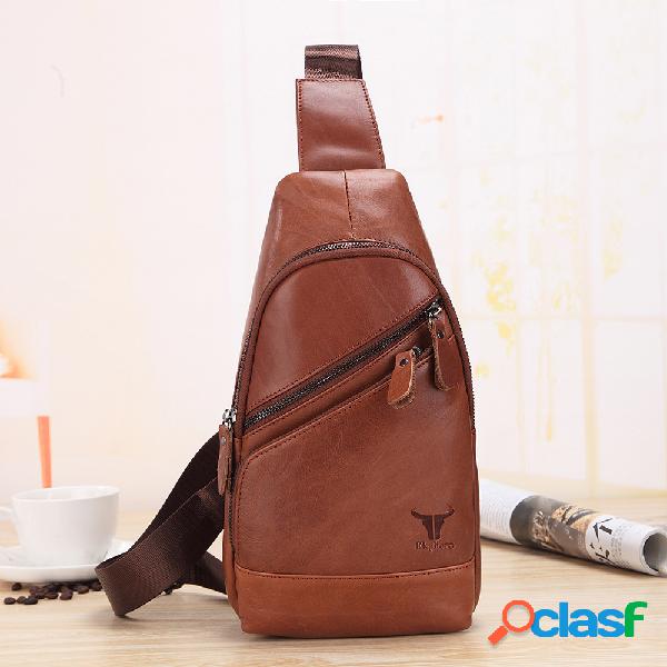 Homens Sólidos Couro Genuíno Peito Bolsa Couro Casual