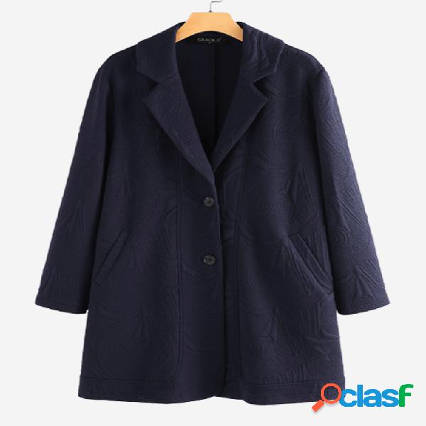 Jacquard Solid Color Lapela Jacket de manga comprida para