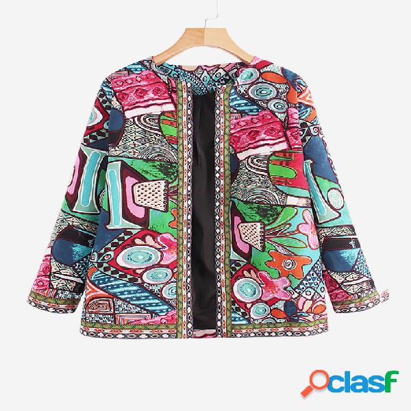 Jaqueta de algodão estilo étnico com estampa floral