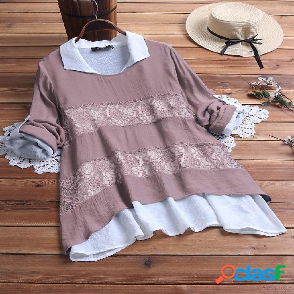 Laço de retalhos vintage duas peças conjunto lapela Plus