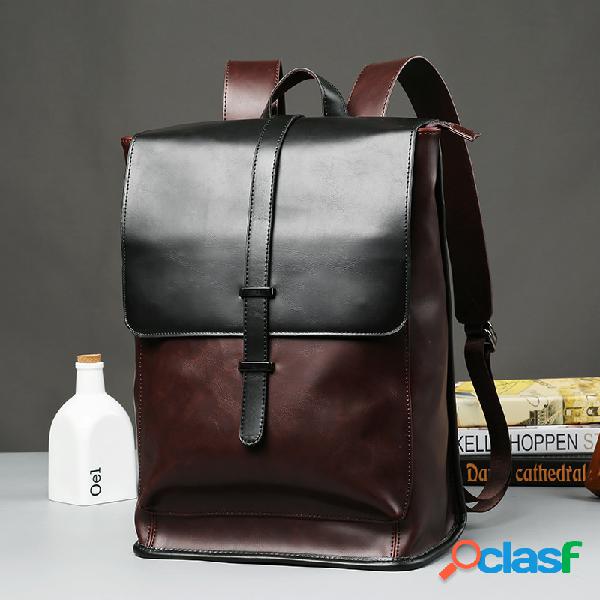 Men Retro Leather Backpack Mochila de viagem