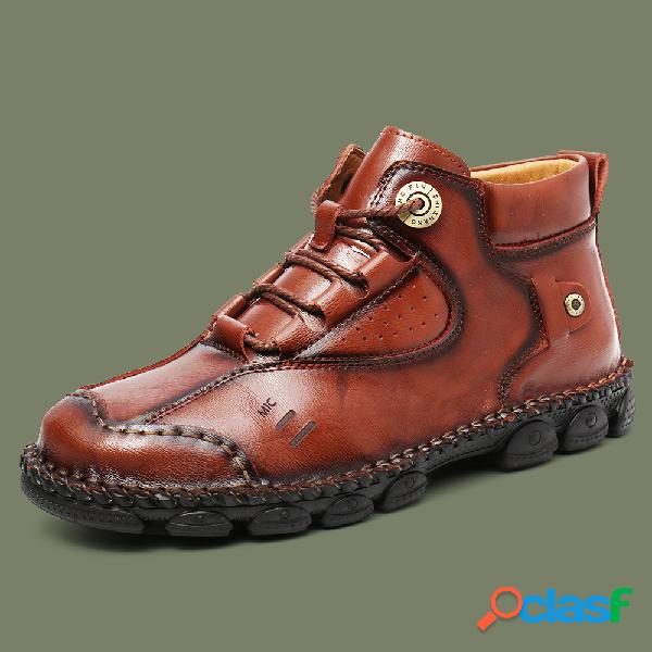 Menico Homens Vintage mão costura antiderrapante Soft botas