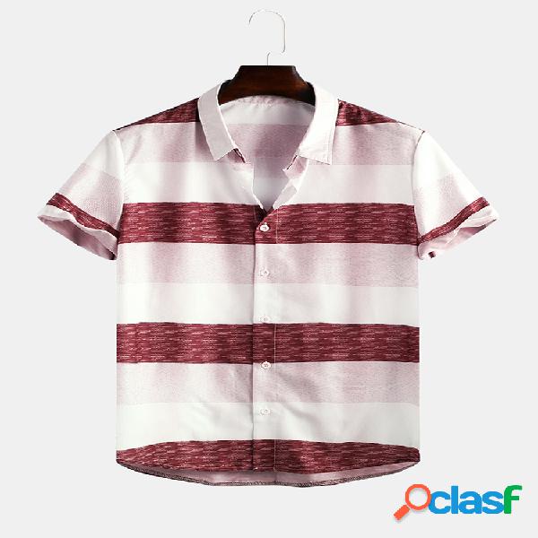 Mens Big Striped Printing manga curta Loose Casual Shirts