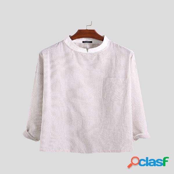Mens Brief Style Chest Pocket Stripe Respirável Camisas de