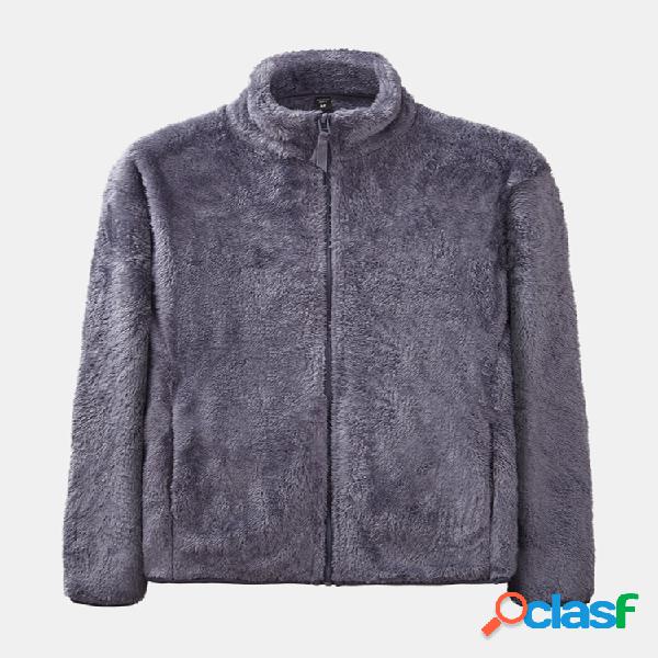 Mens Brief Style Cor sólida Coral Fleece Front Hoodies