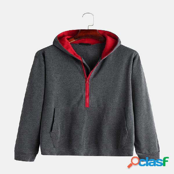 Mens Brief Style Cor sólida Half Open Muff Pocket Hoodies
