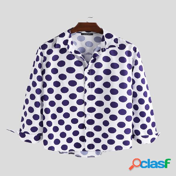 Mens Brief Style Dots Casual Camisas de manga comprida