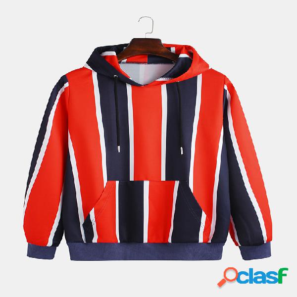 Mens Brief Style Stripe Contraste Cor Drawstring Hoodies