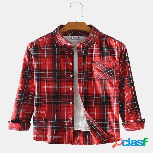 Mens British Style Plaid Printed Chest Pocket Casual Camisas