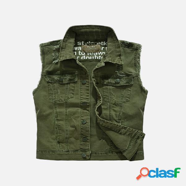Mens Camisa Colar Multi bolso colete sem mangas Denim Jacket