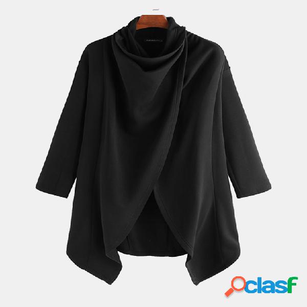 Mens Cool Solid Color Irregular manga comprida Front Open