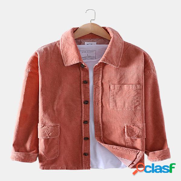 Mens Corduroy Plain Multi Bolsos Manga comprida Camisas
