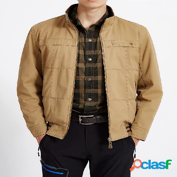 Mens Cotton Solid Color Multi Pockets Slim Casacos à prova